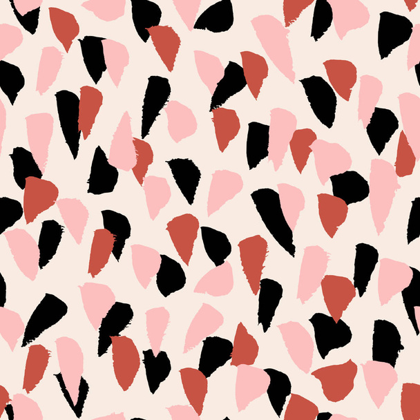 Hand painted brush strokes in pastel pink, brick red and black on cream background. Seamless abstract repeating background, wrapping paper, fabric design. - Wektor, obraz