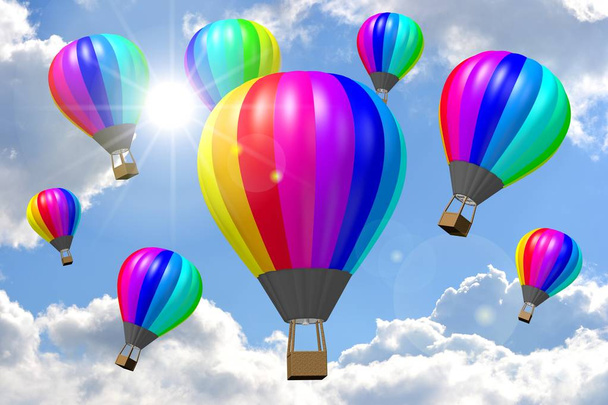 3D αερόστατα θερμού αέρα - έννοια του ταξιδιού - Φωτογραφία, εικόνα