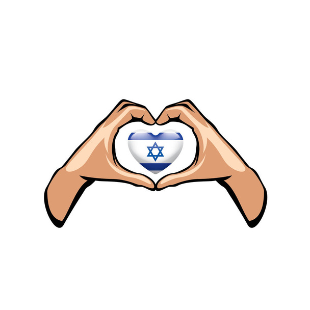 Israel flag and hand on white background. Vector illustration - Vektör, Görsel