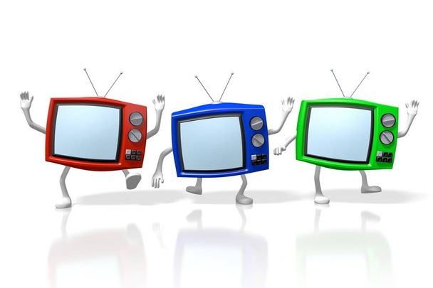 3D oglądania telewizji ilustracja - kreskówki-telewizory - Zdjęcie, obraz