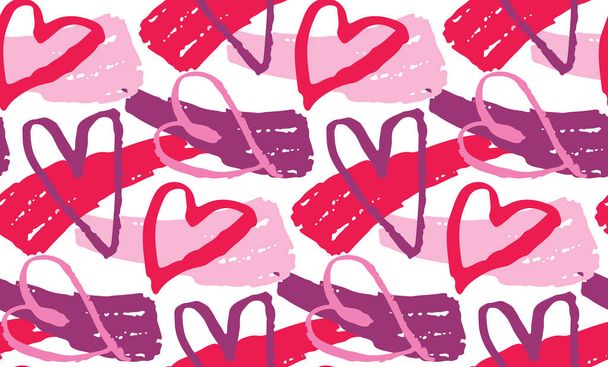 handgezeichnete Doodle Mode Kunst Muster Hintergrund - Kuss, Herz, Liebe - Vektor, Bild