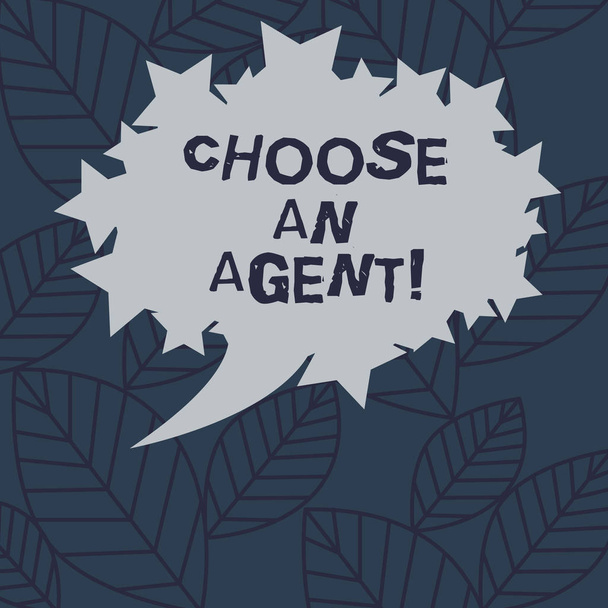 Text sign showing Choose An Agent. Conceptual photo Choose someone who chooses decisions on behalf of you Blank Oval Color Speech Bubble with Stars as Outline photo Text Space. - Photo, Image