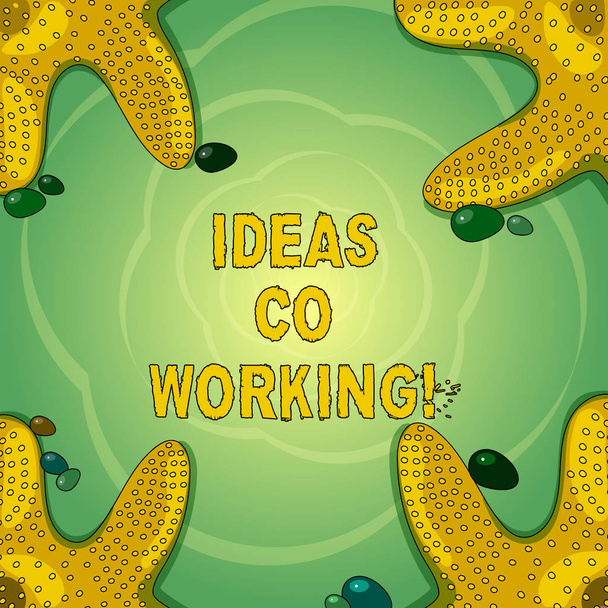 Conceptual hand writing showing Ideas Co Working. Business photo showcasing use of working environment by showing who are self employed Starfish on Four Corners with Pebbles for Poster Ads Cards. - Photo, Image