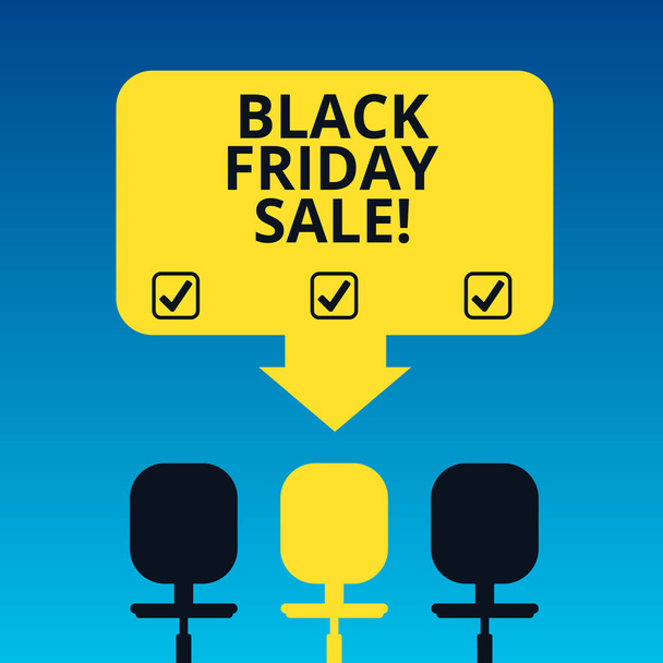 Käsiala tekstiä kirjallisesti Black Friday Sale. Concept merkitys päivä täynnä erityisiä ostoksia tarjouksia ja raskaita alennuksia Tyhjä Space Color Arrow Osoittaa yksi kolmesta pyörätuolit kuva
. - Valokuva, kuva