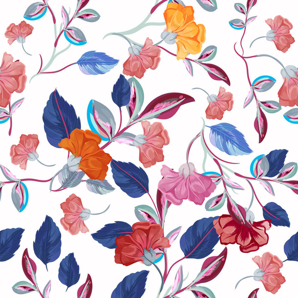 Fashion floral vector pattern with flowers in watercolor style - Vector, Image