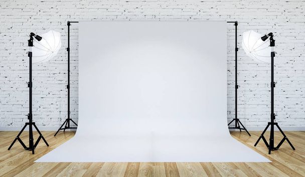 Fotoğraf stüdyo aydınlatma beyaz zemin ile kurmak 3d render - Fotoğraf, Görsel