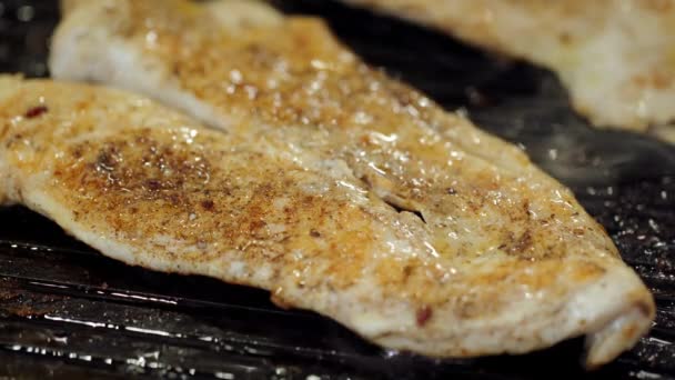 chicken breast grilled on professional grill - Footage, Video
