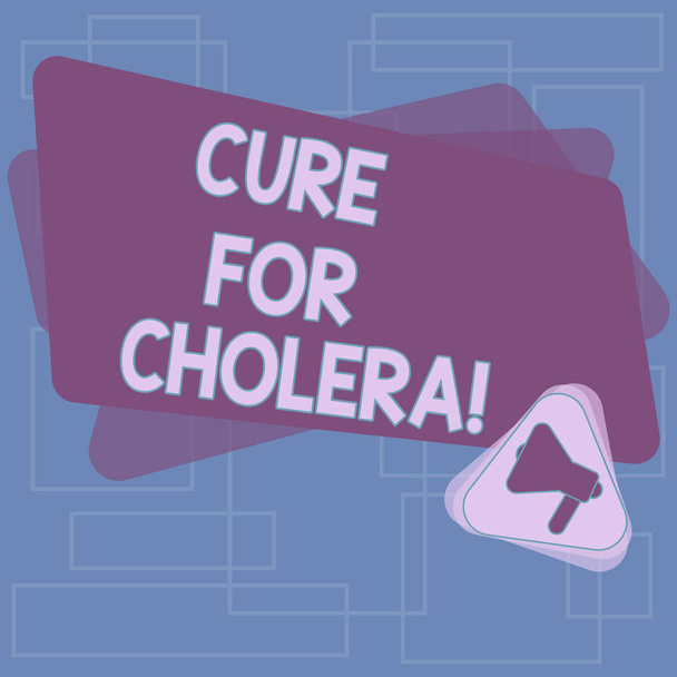 Szöveg jel mutatja a Cure a kolera. Fogalmi fotó helyreállítása, elvesztett folyadék és sói át folyadékpótlás megafon belső háromszög és üres színes téglalap a bejelentés. - Fotó, kép