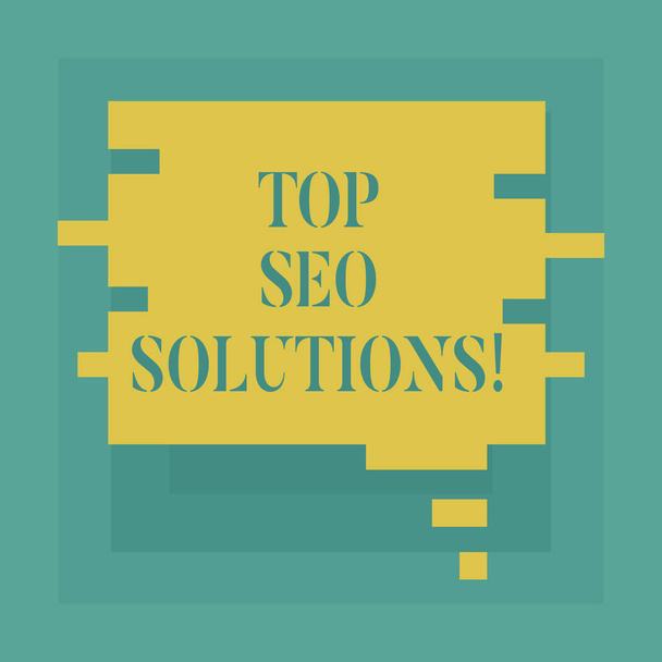 Conceptual hand writing showing Top Seo Solutions. Business photo showcasing methodology of techniques to increase amount of visitors Speech Bubble in Puzzle Piece Shape for Presentation Ads. - Photo, Image