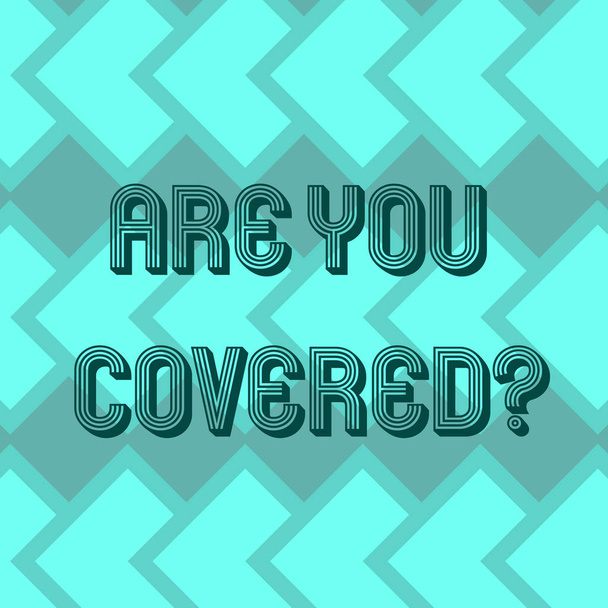 Writing note showing Are You Covered. Business photo showcasing Asking about how medications are covered by your plan Geometrical Blank Color Squares Overlapping in Seamless Repeat Pattern. - Photo, Image