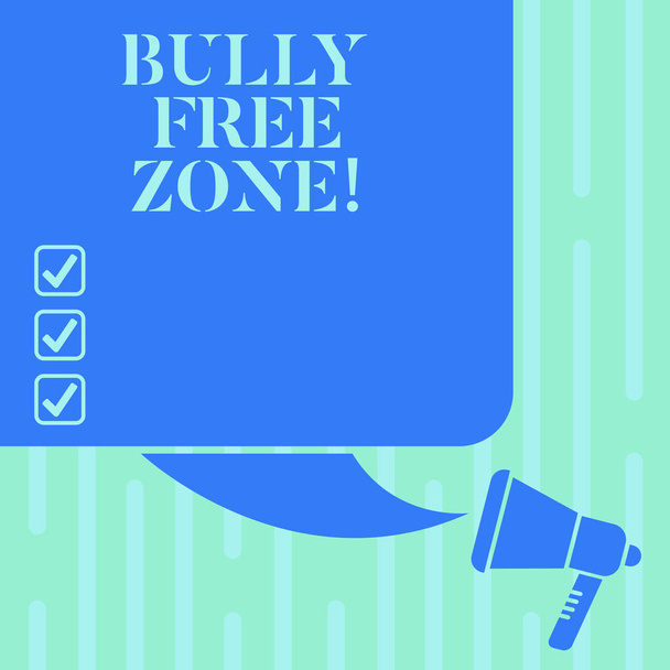 Scrittura di testi Word Bully Free Zone. Business concept per Essere rispettosi di altri bullismo non è permesso qui Silhouette di colore di Blank Square Speech Bubble e Megaphone foto
. - Foto, immagini