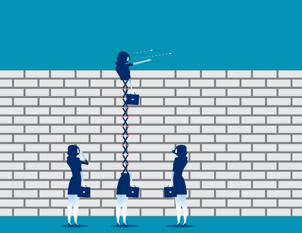 Líder de negocios extendido mirando por encima de la pared de ladrillo. Concepto negocio vector ilustración
. - Vector, imagen