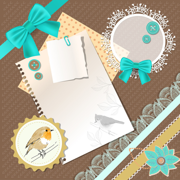Vintage background with birds and bows - Vector, Image