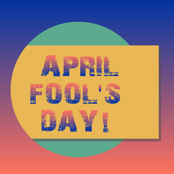 Handwriting text April Fool S Is Day. Concept meaning fixed date that has occasion for playing tricks Blank Rectangular Color Shape with Shadow Coming Out from a Circle photo. - Photo, Image
