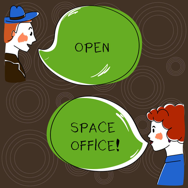 Uwaga: pisanie Wyświetlono Open Space Office. Biznesowe zdjęcie prezentujący minimalizuje wykorzystanie małych pomieszczeniach zamkniętych jako prywatnych biur strony Wo analizy Talking zdjęcie z puste kolor dymek. - Zdjęcie, obraz