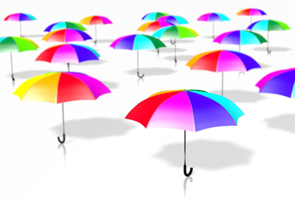 3D colorful umbrellas - insurance concept - Foto, Imagem