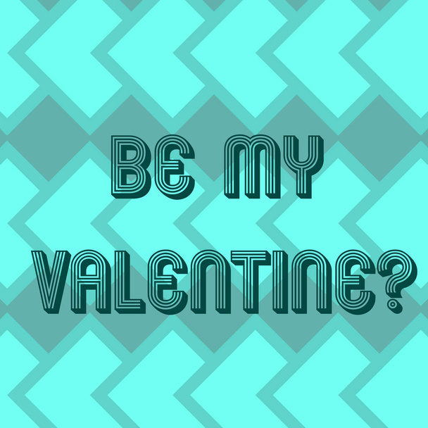Writing note showing Be My Valentine. Business photo showcasing Proposal to go on a date on February 14 roanalysistic feelings Geometrical Blank Color Squares Overlapping in Seamless Repeat Pattern. - Photo, image
