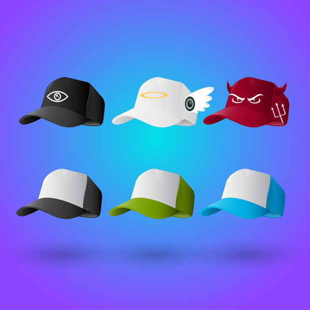 Set of baseball caps - Vector, Image