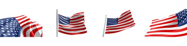 Set Flags of United States of America on white background. 3D illustration - Фото, изображение