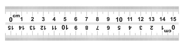 Ruler 15 centimeter. Ruler 150 mm. The direction of marking on the ruler from left to right and right to left. Value of division 0.5 mm. Precise length measurement device. Calibration grid. - Vector, Image