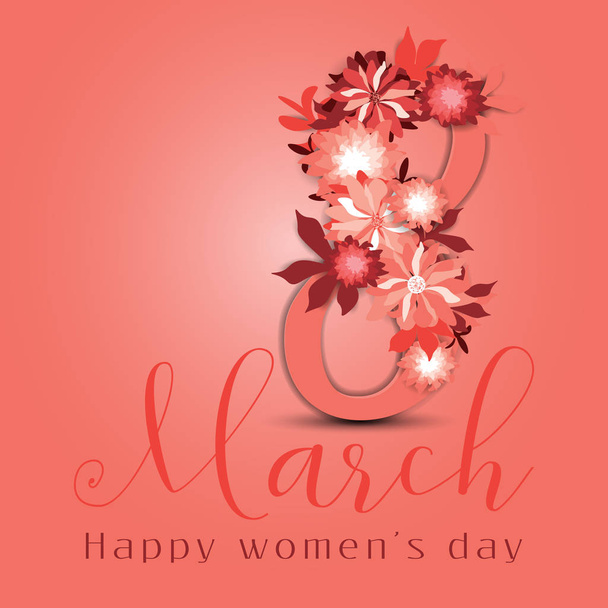Card design for women's day celebration in coral and red colors with floral elements - Vetor, Imagem
