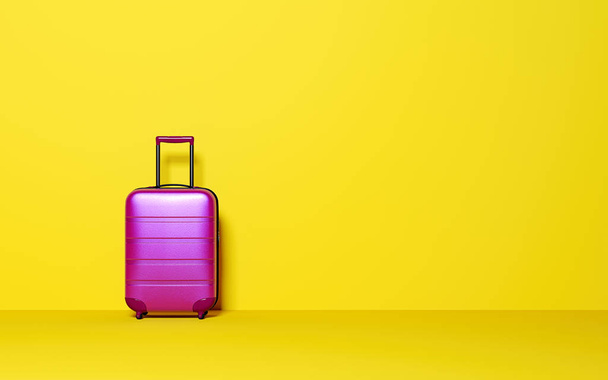 Suitcase on pastel background. Travel baggage concept. Minimal style. Copy space. 3D rendering illustration - Photo, image