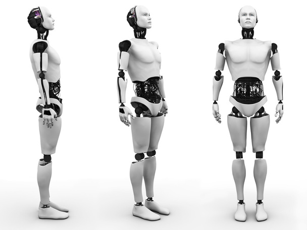 αρσενικό ρομπότ στέκεται, τρεις διαφορετικές οπτικές γωνίες. - Φωτογραφία, εικόνα