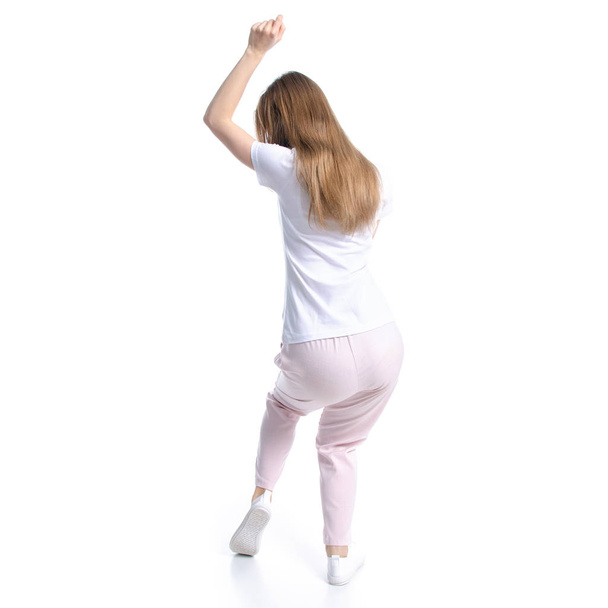 Woman in white t-shirt dance - Foto, imagen