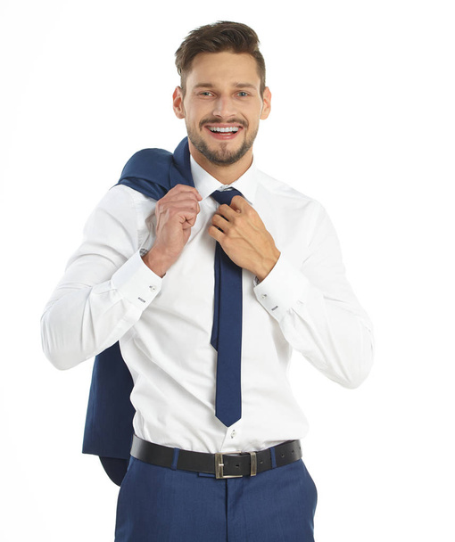 business, people and office concept - businessman in suit - Fotó, kép