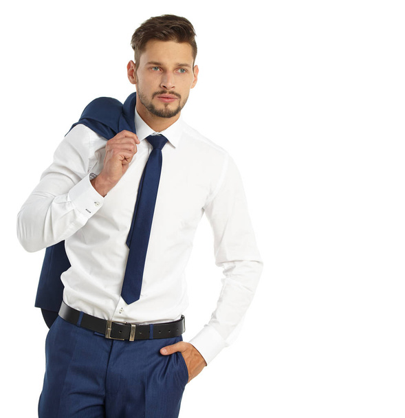 business, people and office concept - businessman in suit - Fotó, kép