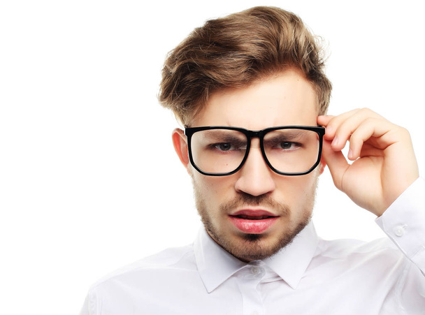 Business man wearing eyeglasse isolated on white - Фото, зображення