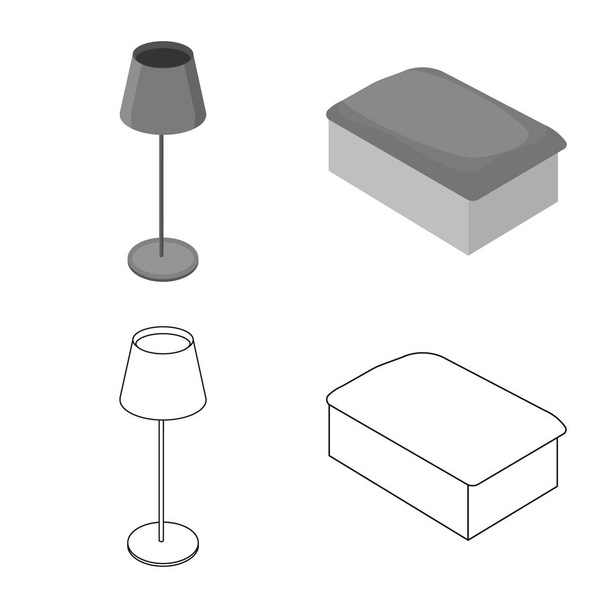 Vector illustration of bedroom and room icon. Collection of bedroom and furniture stock symbol for web. - Wektor, obraz