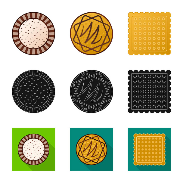 Vector illustration of biscuit and bake symbol. Set of biscuit and chocolate stock symbol for web. - Vetor, Imagem