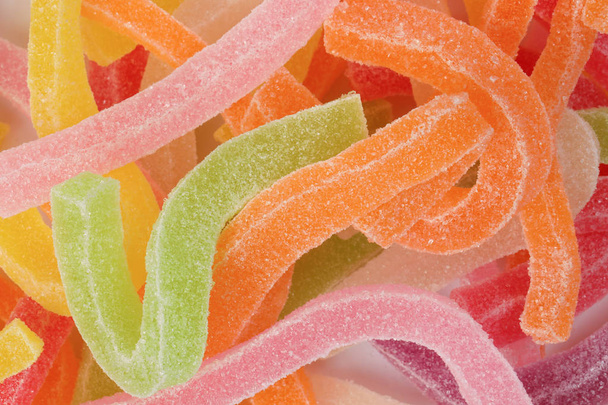 Long Soft Colorful Chewy Sugary Sour Candy Gummy Sweet Assortment  - Foto, afbeelding