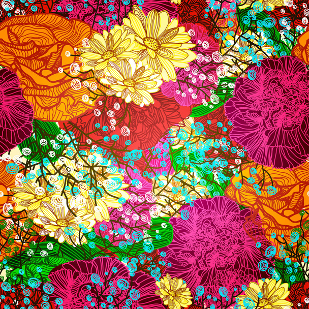 Seamless pattern with abstract bright flowers. Vector, EPS 10 - Vetor, Imagem