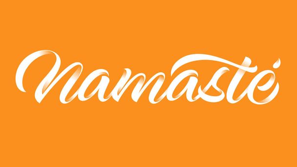 namaste χειρόγραφη λέξη ή Γεια σας στην αγγλική γλώσσα, καλλιγραφία, χαρακτήρες σε πορτοκαλί φόντο - Διάνυσμα, εικόνα
