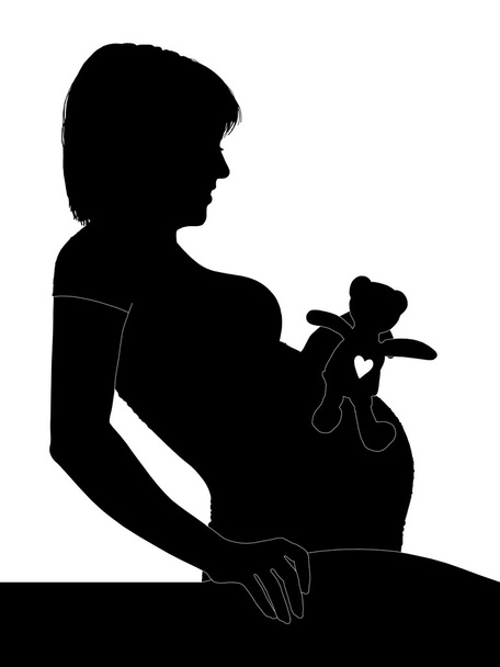 Силуэт беременной женщины у колыбели
 - Фото, изображение