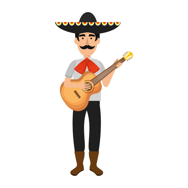 traditional mexican mariachi with guitar vector illustration design - Vector, Imagen