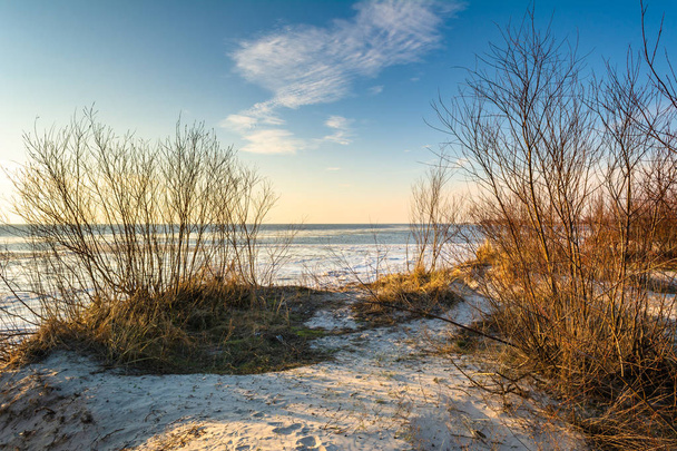 Sanddünen auf der Halbinsel Hel. kalter Winterabend in Jastarnia. Polen. - Foto, Bild