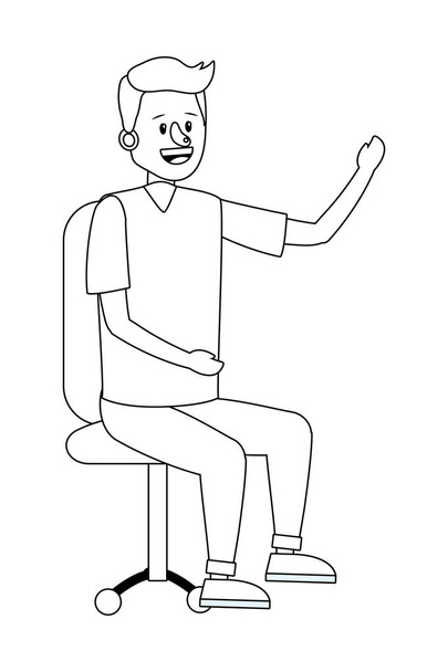 young sitting man over office chair cartoon vector illustration graphic design - Vector, Image