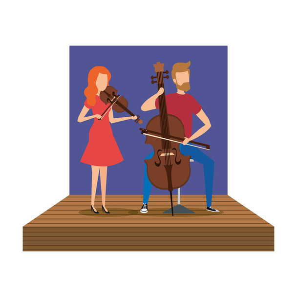 musikalische Duett auf der Bühne Avatare Charaktere Vektor Illustration Design - Vektor, Bild