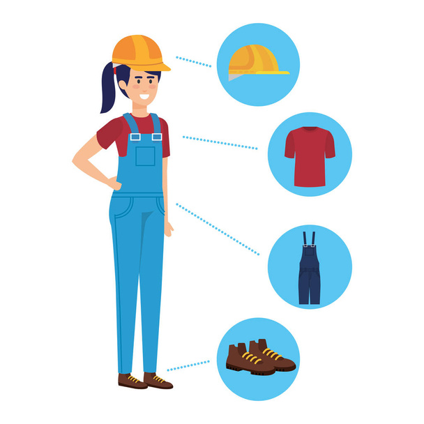 female builder constructor with security equipment vector illustration - Vector, Image