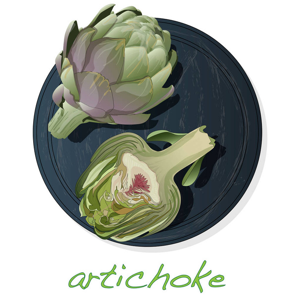 Artichoke on plate vector illustration set. Image isolated on white background. - Vector, Image