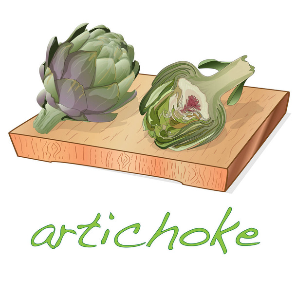 Conjunto de ilustración de alcachofa en placa vectorial. Imagen aislada sobre fondo blanco
. - Vector, Imagen
