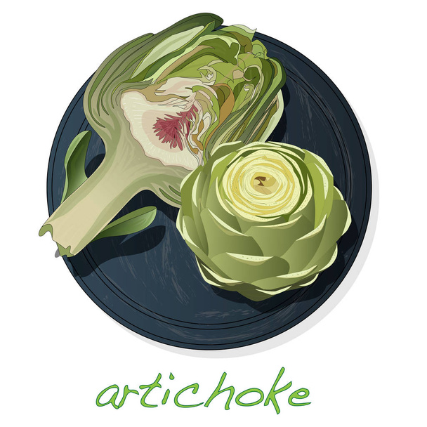 Artichoke on plate vector illustration set. Image isolated on white background. - Vector, Image