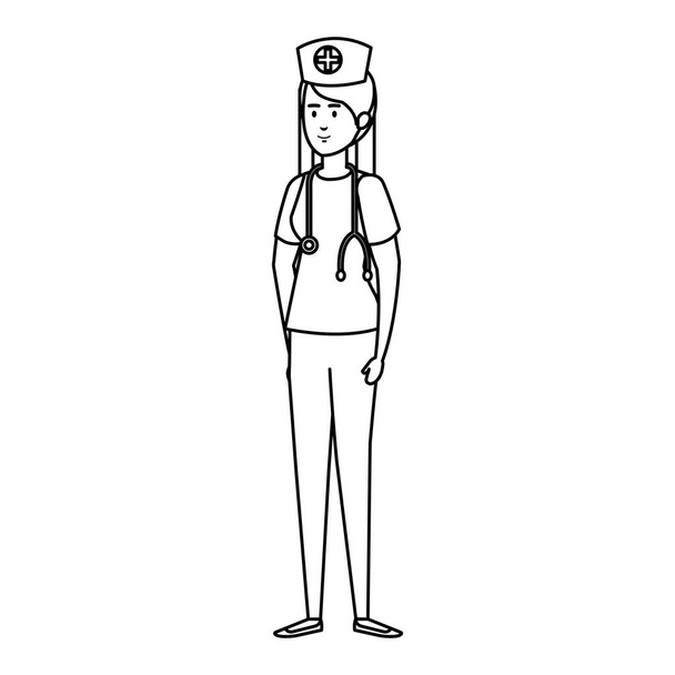 gyönyörű ápolónő sztetoszkóp karakter vektoros illusztráció design - Vektor, kép