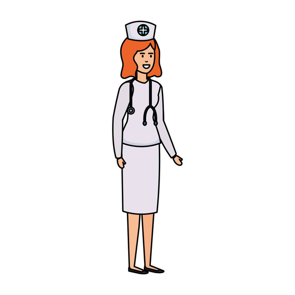 όμορφη νοσοκόμα με στηθοσκόπιο χαρακτήρα διανυσματικά εικονογράφηση σχεδιασμός - Διάνυσμα, εικόνα