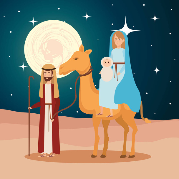 Kutsal Aile deve yemlik karakterlerle vektör çizim tasarım - Vektör, Görsel