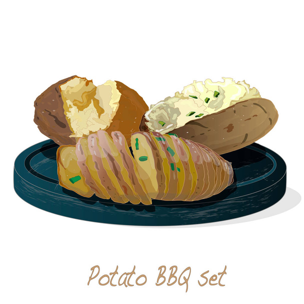 Potato BBQ vector illustration set isolated white background. - Vector, Image