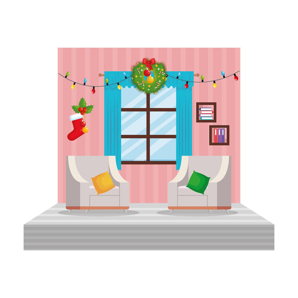 sala de estar com decoração de natal cena vetor ilustração design
 - Vetor, Imagem